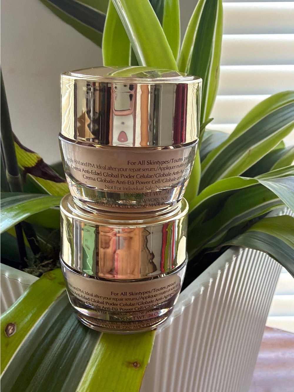 BUNDLE of 2 , Estee Lauder Small Glass Face Cream Jars with Shiny Gold Lids - Picture 4 of 6